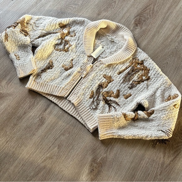 New Anthropologie x Pilcro Ivory Sequin Embellished Knit Cardigan Sweater Top - Picture 9 of 11